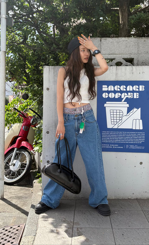 2wayチェックレイヤードデニム